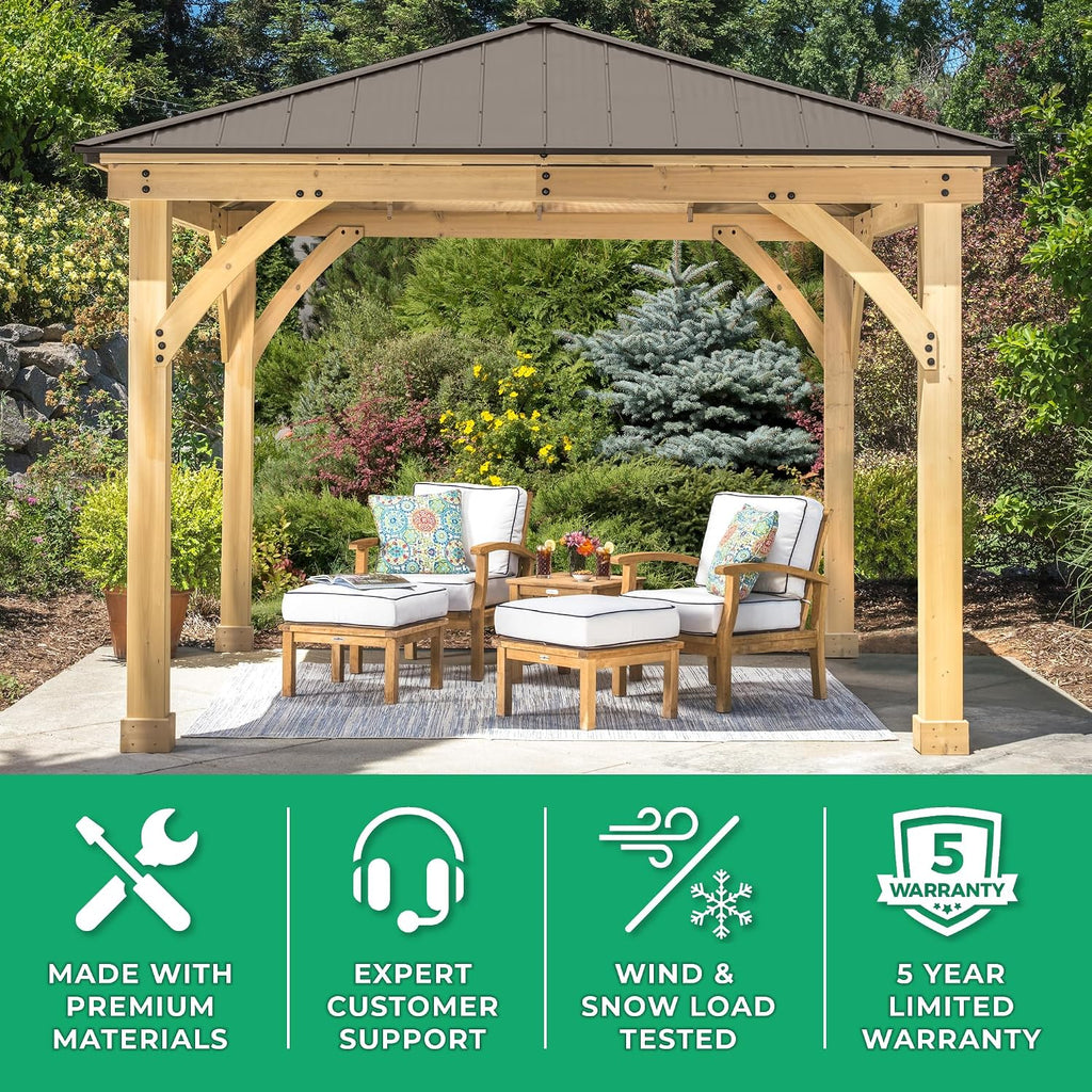 Yardistry 10 x 10 Meridian Cedar Gazebo Pavilion for Patios, Decks, Garden, Backyard, Durable, Aluminum Roof