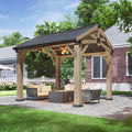 Aoxun 10' x 10' Outdoor Wood Gazebo, Hardtop Gazebo Permanent Wooden Pavilion with Galvanized Steel Gable Roof, for Patio, Garden, Backyard, Cedar Wood
