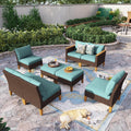 Sophia & William Oversized Patio Furniture Set, 8 Piece Outdoor Wicker Conversation Set Rattan Sectional Sofa, 2 Corner Sofa, 4 Armless Sofa, 2 Ottoman for Backyard, Deck, Pool(Aqua Blue)