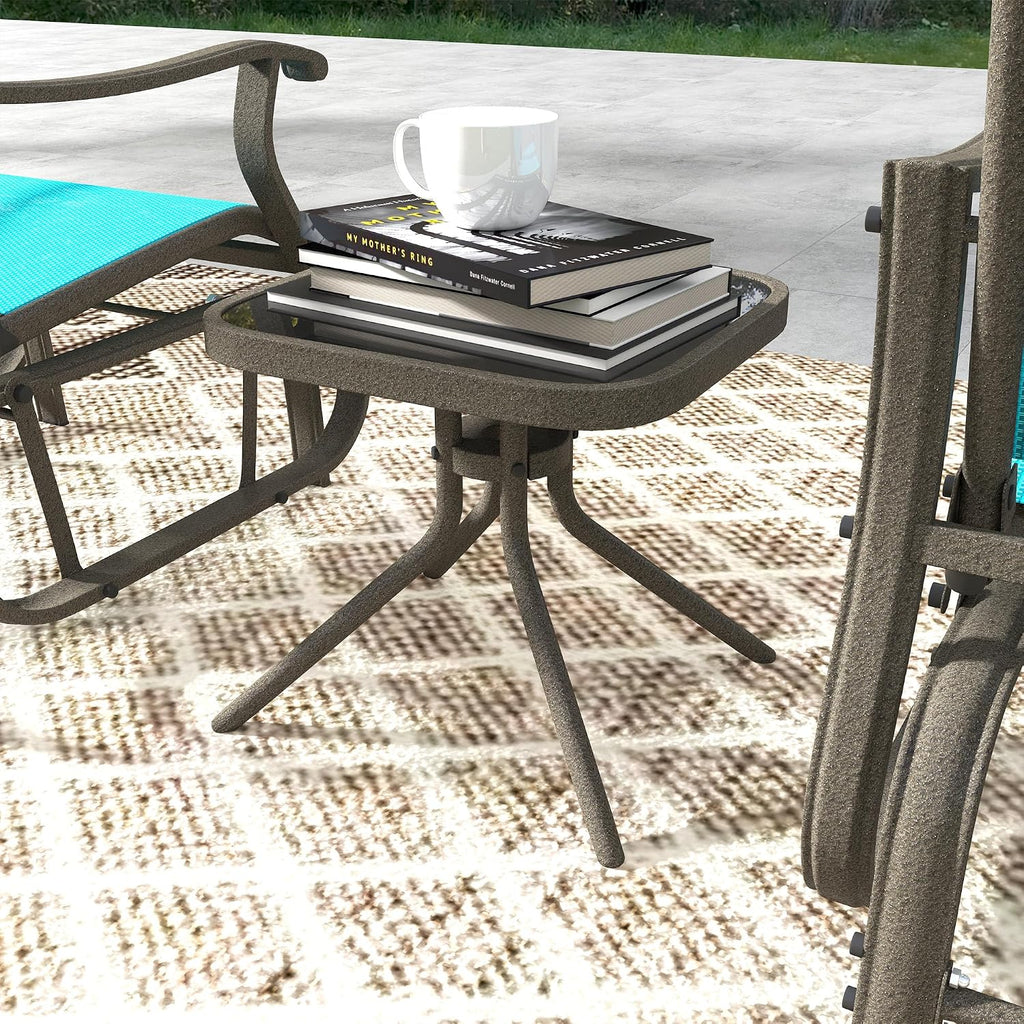 Outsunny 3-Piece Outdoor Gliders Set, Bistro Table and Chairs with Steel Frame, Tempered Glass Top Table for Patio, Garden, Backyard, Lawn, Bright Blue