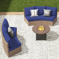 LUXOAK 6-Piece Wicker Patio Furniture Set, Waterproof Half-Moon Sectional Sofa with Cushions, Rattan Outdoor Conversation Set for Garden, Pool, Beach & Balcony, Blue