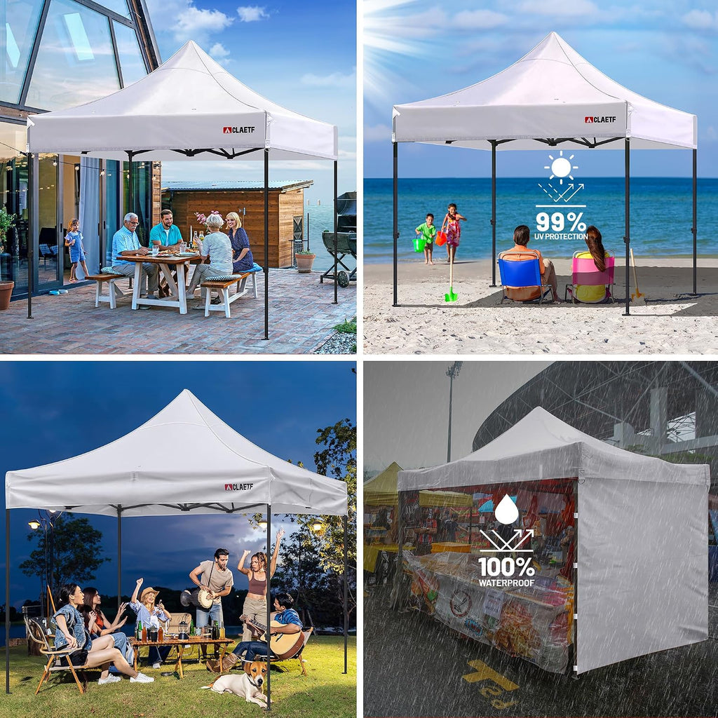 Heavy Duty Pop Up Canopy Tent-8 Drainage Holes,Waterproof & UPF 50+,4 Sandbags,8 Stakes for Commercial,Outdoor Events Instant Set Up,(Black 10x10)