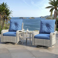 3 Piece Outdoor Patio Furniture Set,High Back Wicker Swivel Rocker Patio Chairs with 4' Thickened Cushions & Coffee Table, All-Weather PE Rattan for Garden, Backyard, Porch, Blue