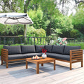 4 Piece Outdoor Patio Furniture Set, Acacia Wood Sectional Sofa wSeat Cushions, Patio Sectional Conversation Seat with Couches and Coffee Table