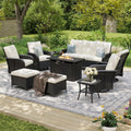Aoxun 12-Piece Patio Furniture Set with 44'' Fire Pit Table, Luxury Outdoor Patio Furniture Set with 360° Swivel Chairs, Patio Conversation Set for Backyard, Poolside & Garden, Black/Beige