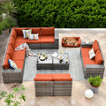 ovios 12 Pieces Patio Furniture Set, Outdoor Wicker Sectional Sofa with Coffee Table Comfy Cushions, Modern Modular Deep Seat Couch Rattan Conversation Set, Orange Red