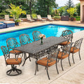 [Hi-End]9-Piece Outdoor Dining Set All Aluminum Patio Table and Chairs Set with 2 Swivel Chair & 6 Patio Chair Outdoor Dining Table Set for 8 Include 86.6'' Rectangular Patio Table with Umbrella Hole