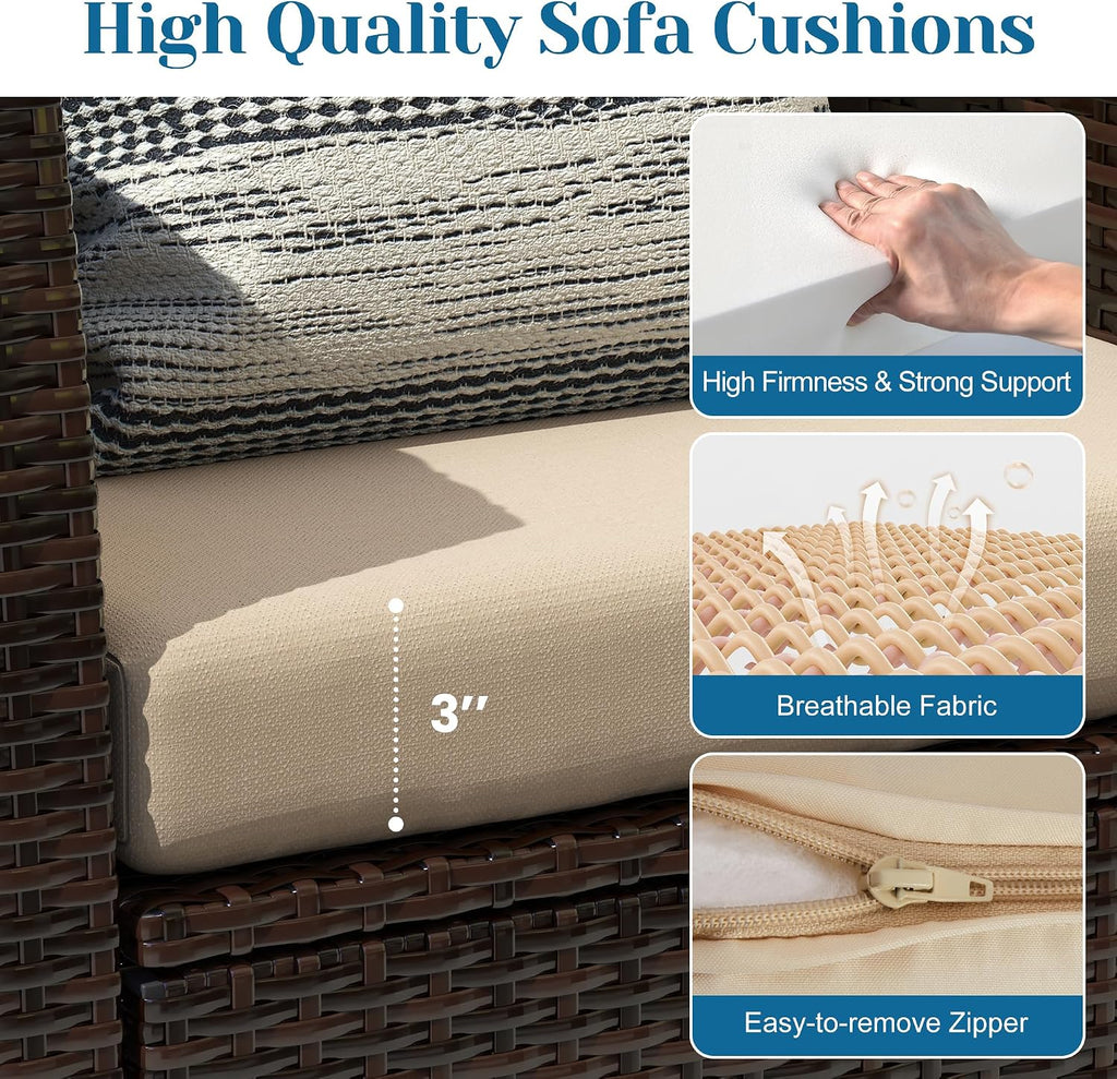 Solaste 4 Piece Patio Outdoor Furniture Sets,Patio Conversation Sofa Wicker Chair with Cushion,Hand Woven Rattan Sofa for Porch Backyard Outside Garden Lawn Yard,Brown