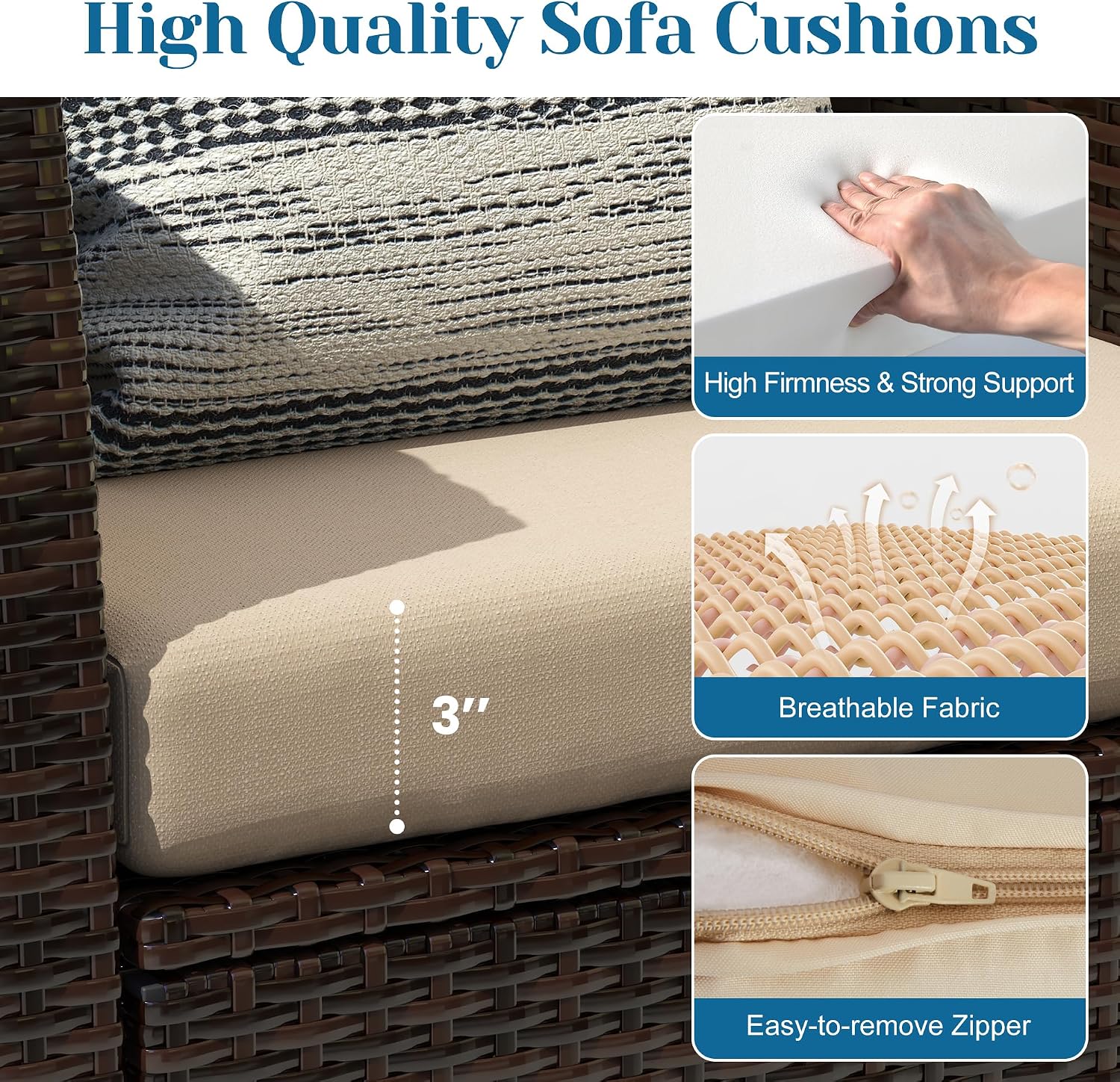 Solaste 4 Piece Patio Outdoor Furniture Sets,Patio Conversation Sofa Wicker Chair with Cushion,Hand Woven Rattan Sofa for Porch Backyard Outside Garden Lawn Yard,Brown
