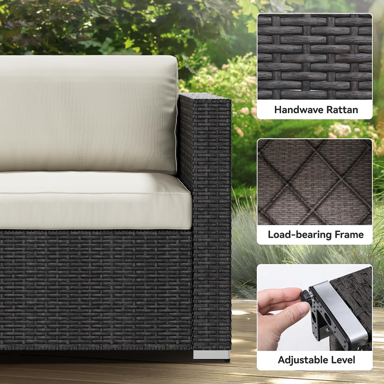YITAHOME 7 Pieces Outdoor Patio Furniture Set, Sectional Sofa PE Rattan Wicker Conversation Set Outside Couch w/Table and Cushions for Porch Lawn Garden Backyard, Black