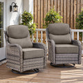 Belord Luxury 6' Thick Cushioned Outdoor Swivel Rocker Patio Chairs of 2, High Back Wicker Patio Furniture Set with Ergonomic Zone Back, Conversation Glider Set for Deck Porch - Grey+Grey