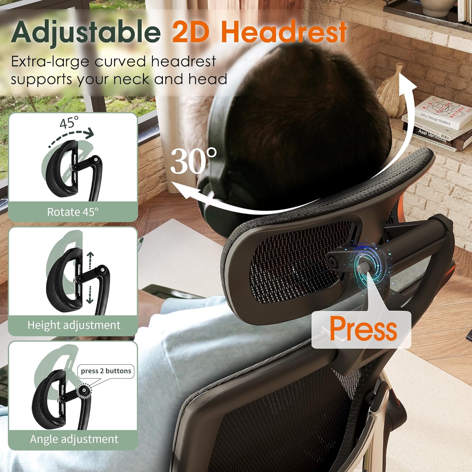 GABRYLLY Ergonomic Office Chair, High Back Home Desk Chair with Headrest, Flip-Up Arms, 90-120° Tilt Lock and Wide Cushion, Big and Tall Mesh Chairs for Man Woman, Black Task Chair