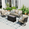 Sophia & William Patio Furniture Sets with 45' Gas Fire Pit Table Outdoor Metal Conversation Sets for 5, 2 x Swivel Cushioned Patio Sofa Chairs, 1 x 3-Seat Sofa 4 Pieces for Lawn Backyard Beige
