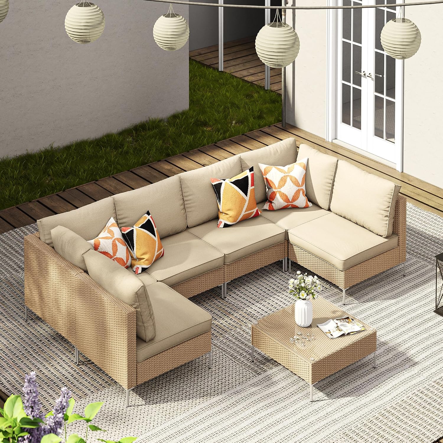 VICLLAX 2 Pieces Wicker Patio Furniture Set, Outdoor Conversation Set of 2 Armless Wicker Sofas with Cushions for Deck, Backyard, Garden, Oak Rattan