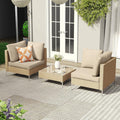 VICLLAX 3 Pieces Wicker Patio Furniture Set, Outdoor Conversation Set of 2 Armless Wicker Sofas with Cushions and Glass-top Tea Table for Deck, Backyard, Garden, Oak Rattan