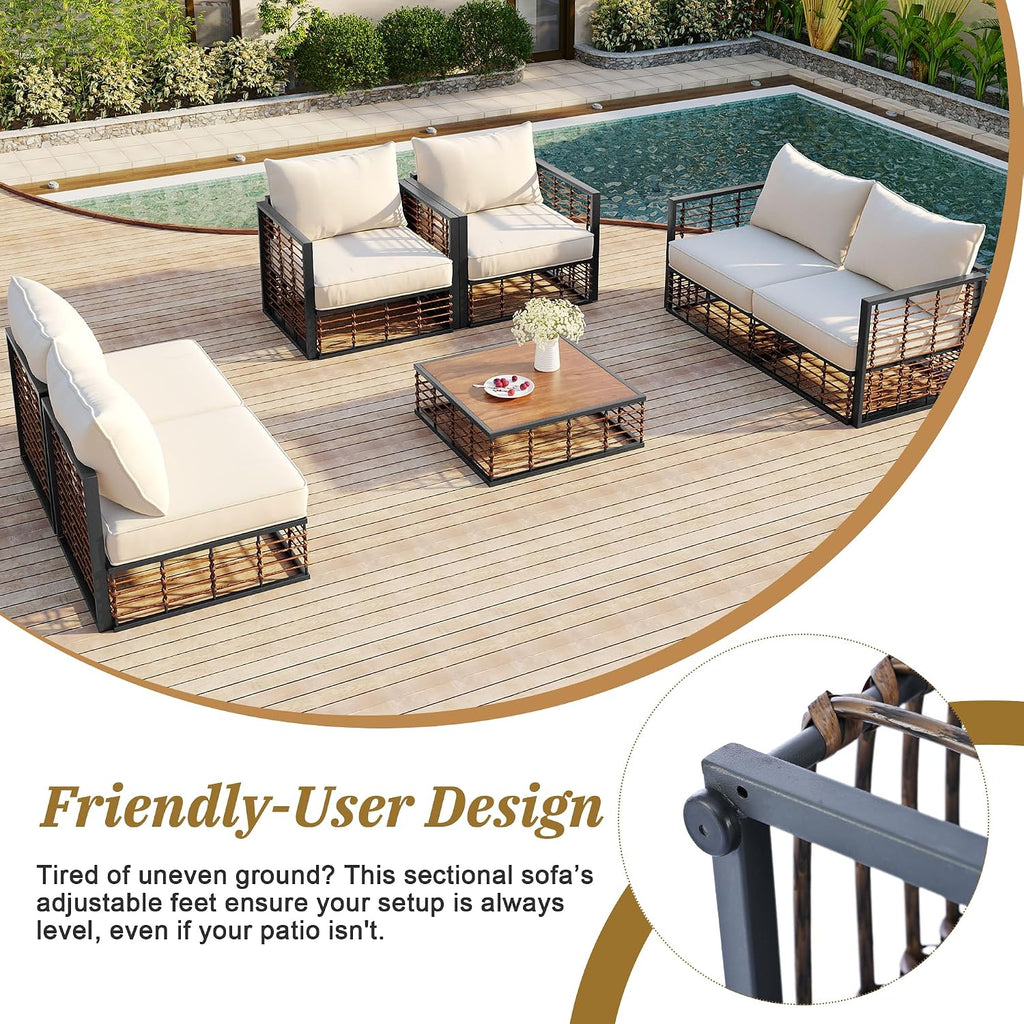 LUMISOL 7 Piece Patio Furniture Set, Metal Outdoor Sectional Sofa, All Weather Garden Conversational Furniture Set with Thick Cushions and Coffee Table for Indoor, Outdoor, Grey