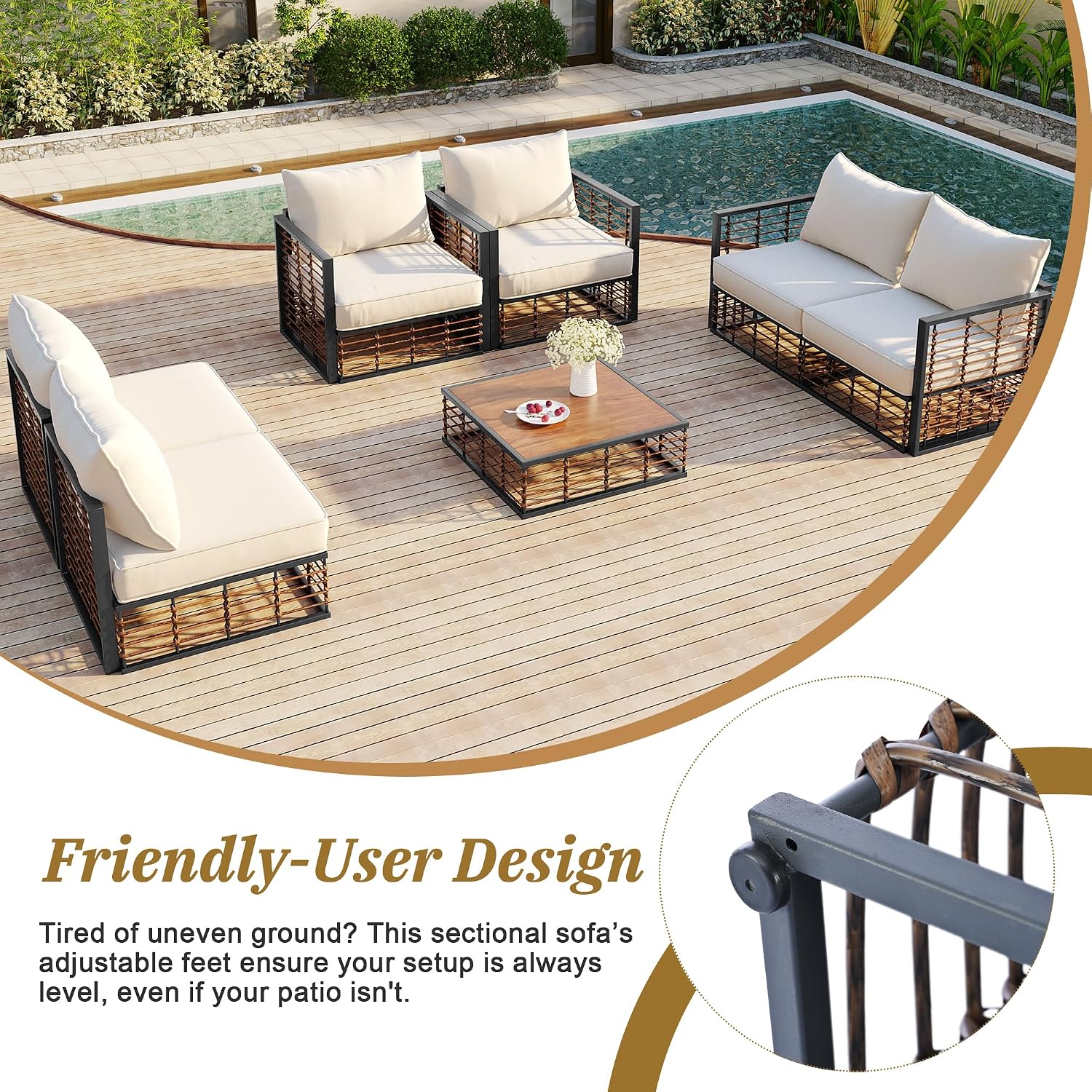 LUMISOL 7 Piece Patio Furniture Set, Metal Outdoor Sectional Sofa, All Weather Garden Conversational Furniture Set with Thick Cushions and Coffee Table for Indoor, Outdoor, Grey