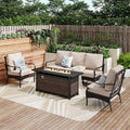 Patio Furniture Set with 56' Fire Pit Table, Premium Outdoor Wicker Metal Frame Furniture with Upgraded Waterproof Thick Cushions for Porch, Poolside, Deck, and Yard （4 Pieces,Beige）