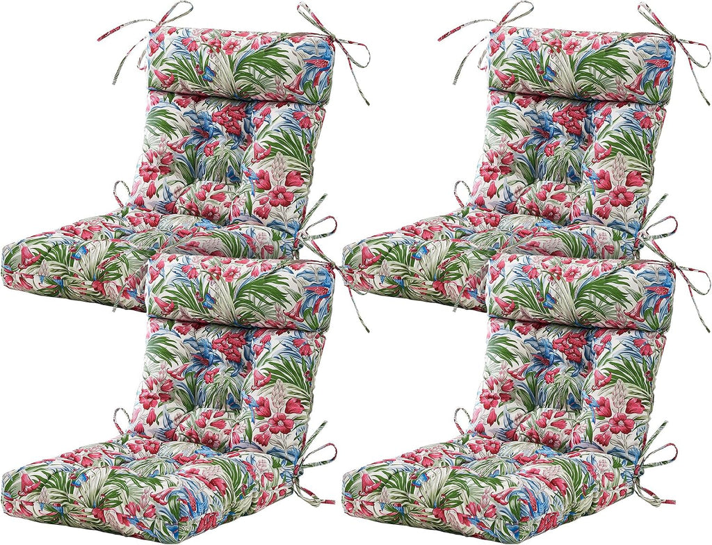 ARTPLAN Outdoor Chair Cushion,Tufted Adirondack Patio Chair Cushion,Wicker High Back Outdoor Seat Cushion,Set of 4,44' L x 21' W x 4' H (4 Pack),Floral