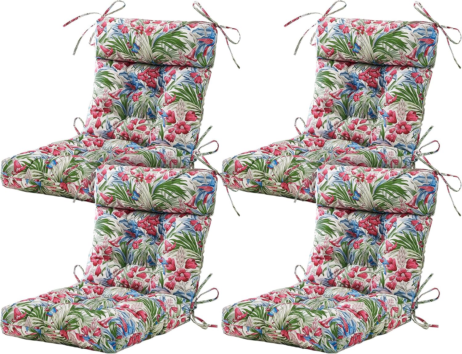 ARTPLAN Outdoor Chair Cushion,Tufted Adirondack Patio Chair Cushion,Wicker High Back Outdoor Seat Cushion,Set of 4,44' L x 21' W x 4' H (4 Pack),Floral