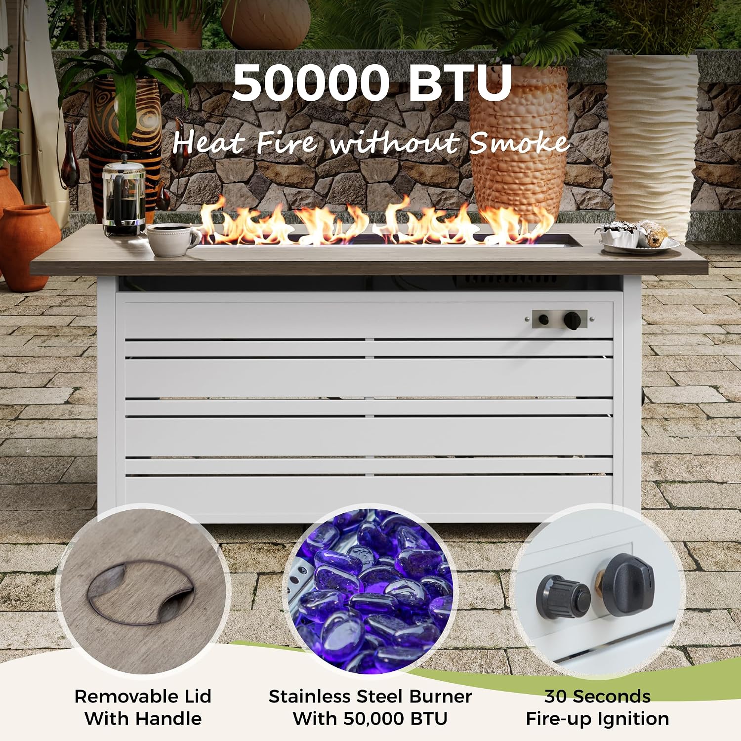 MIXPATIO Patio Furniture Set with Fire Pit Table, Metal Outdoor Conversation Set with 5.75'' Extra Thick Cushion, 4 Leg Chairs, 3-Seat Sofa and Gas Fire Pit Table, Beige