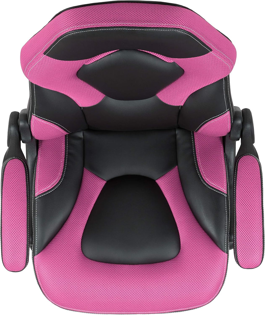 Flash Furniture X10 High-Back LeatherSoft Racing Style Gaming Chair with Flip-Up Arms, Ergonomic Padded Swivel Computer Chair, Pink/Black