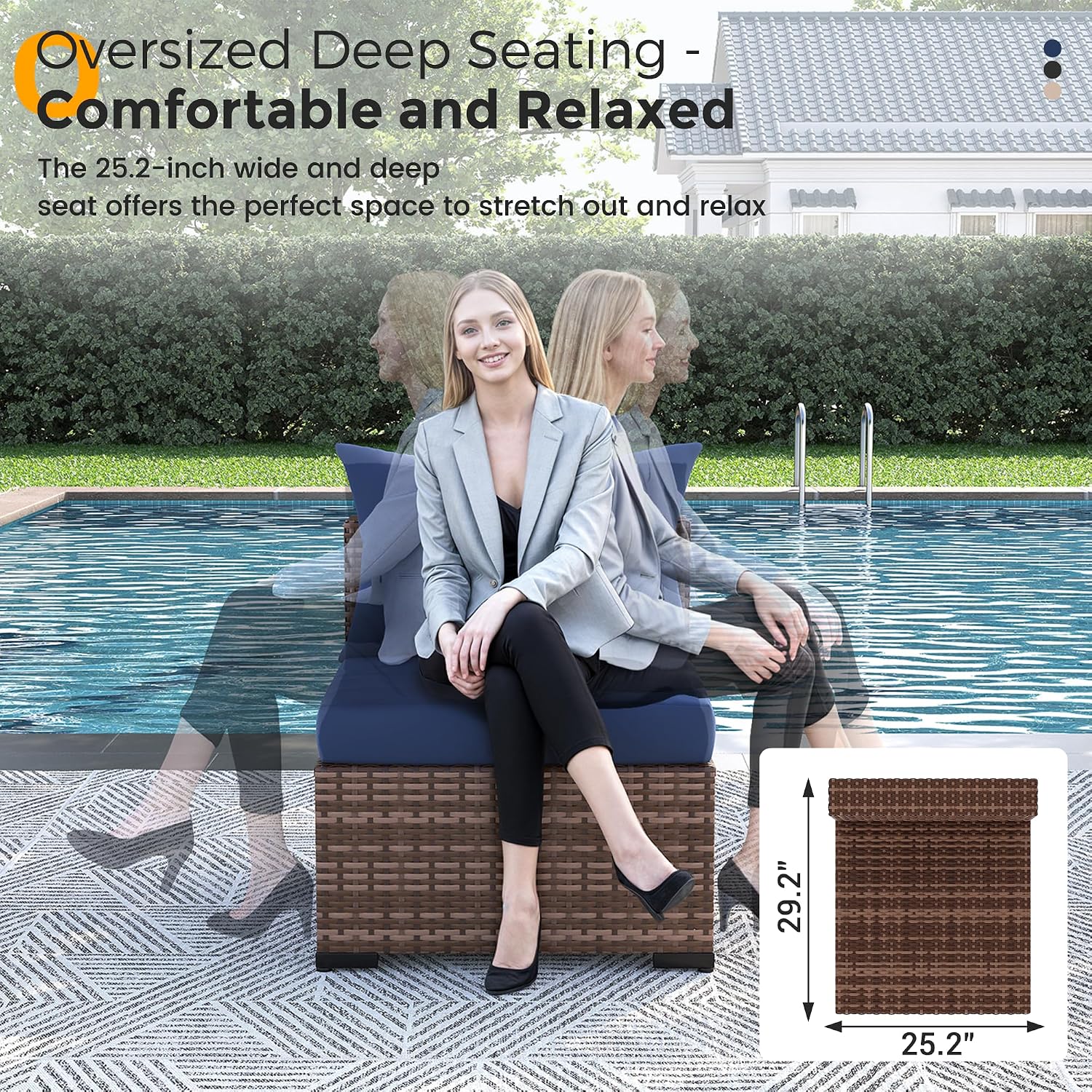 UDPATIO Furniture Set with Fire Pit Table, 8 Piece Sectional Sofas, All-Weather Wicker Conversation for Garden, Backyard, Navy Blue