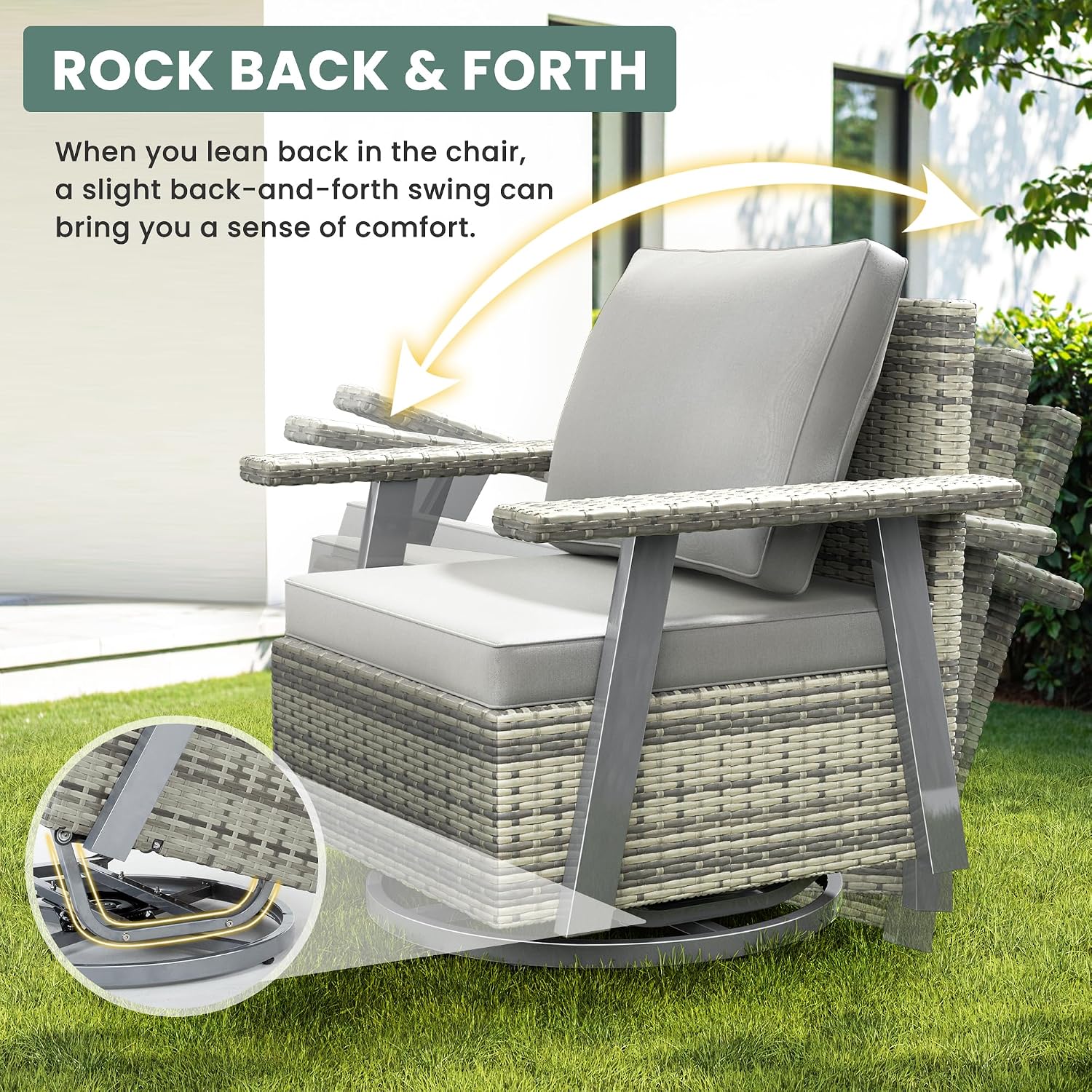 Pamapic 3 Pieces Patio Furniture Set, Outdoor Swivel Glider Rocking Chairs with Thick Cushions, Outdoor Wicker Bistro Set with Side Table, Swivel Conversation Set for Porch, Balcony, Deck