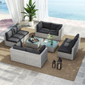 Tangkula 10-Piece Outdoor Patio Sectional Sofa Couch, PE Rattan Conversation Set w/Glass Coffee Table & Cushions, Outdoor Furniture Set w/Sturdy Metal Frame for Garden Poolside Backyard
