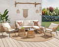 NICESOUL® 6 Pcs Boho Outdoor Patio Furniture Set, High Back L-Shaped Outdoor Couch with Ice Bucket Table, Sturdy Comfy Wicker Sectional Sofa for Garden Balcony Deck Porch or Backyard, Beige