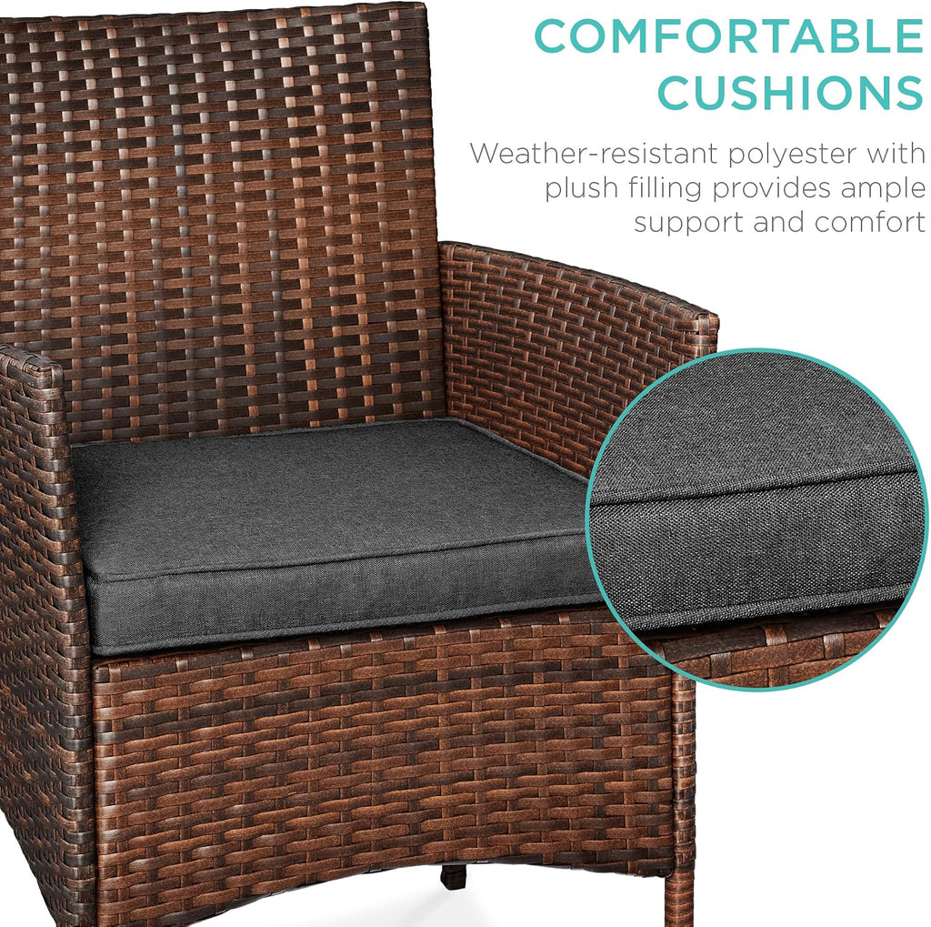 Best Choice Products 3-Piece Outdoor Wicker Conversation Bistro Set, Space Saving Patio Furniture for Garden w/Side Table - Brown/Stone Gray
