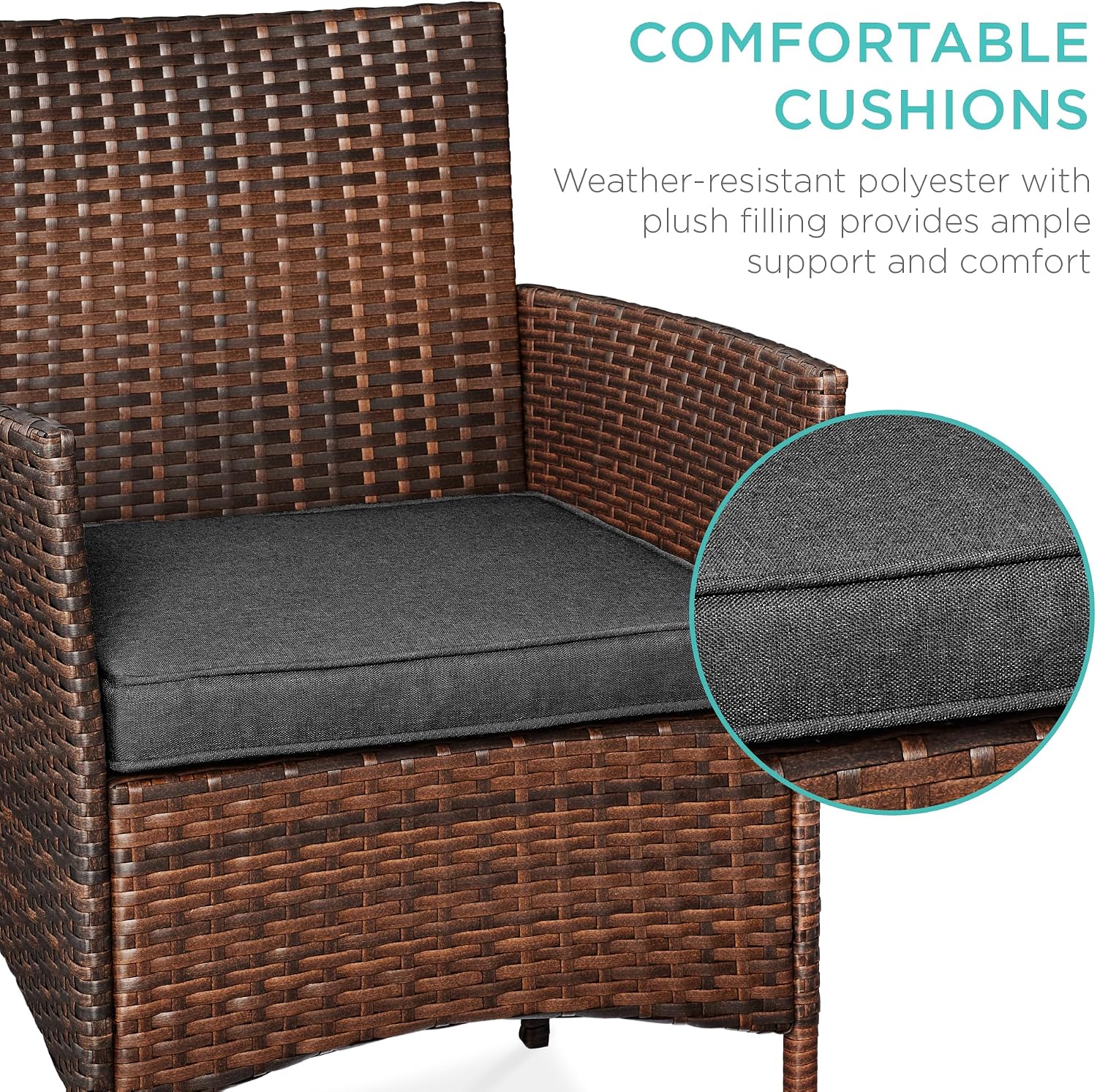 Best Choice Products 3-Piece Outdoor Wicker Conversation Bistro Set, Space Saving Patio Furniture for Garden w/Side Table - Brown/Stone Gray