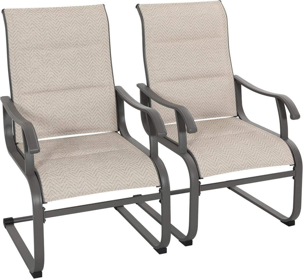 NUU GARDEN Patio Dining Chairs Set of 2, Outdoor Dining Chairs with Breathable Textilene Seat, All-Weather Patio Furniture for Garden Deck Backyard Porch, Grayish Beige