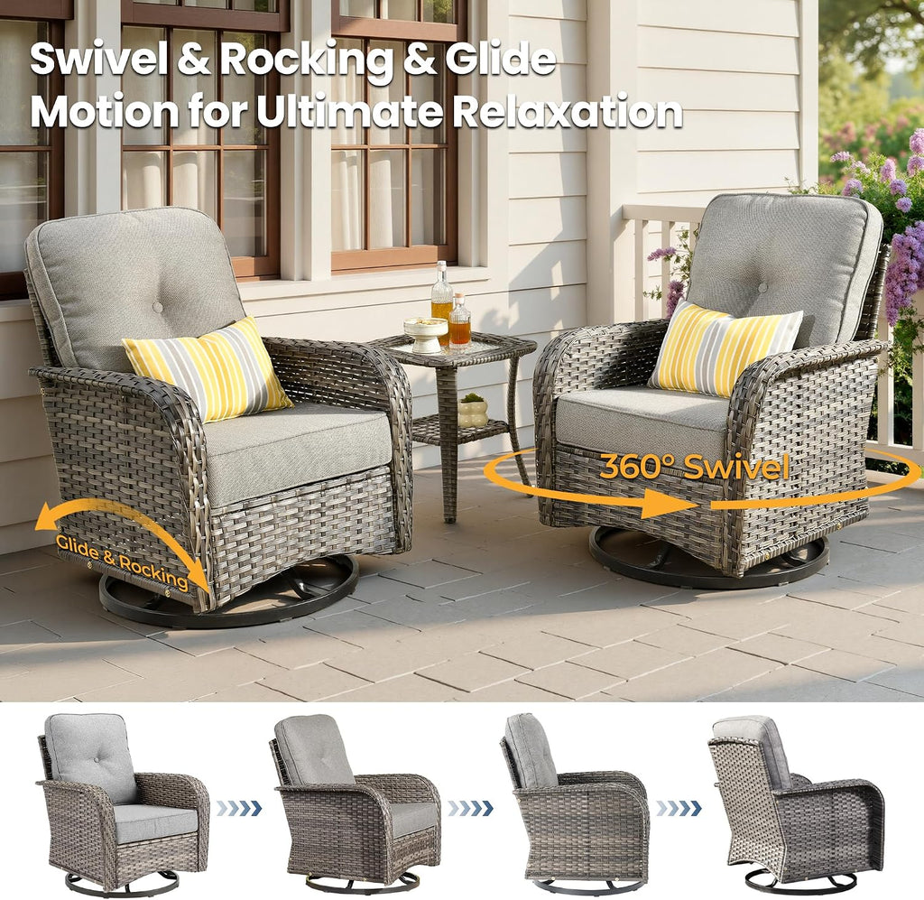 Weaxty 8 Pieces Outdoor Patio Furniture Sets with Swivel Rocking Patio Chairs and Loveseat Sofa,Coffee Table,All Weather Wicker Conversation Set for Deck Backyard Porch Poolside, Dark Gray