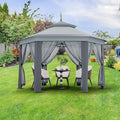 13x13FT Pop Up Gazebo Screen Tent,Hexagonal Instant Gazebo Tent with Mosquito Netting Outdoor Canopy,6 Sided Sun Shelter with Mesh Netting,Pavilion Tents for Lawn, Garden, Backyard & Patio Furniture