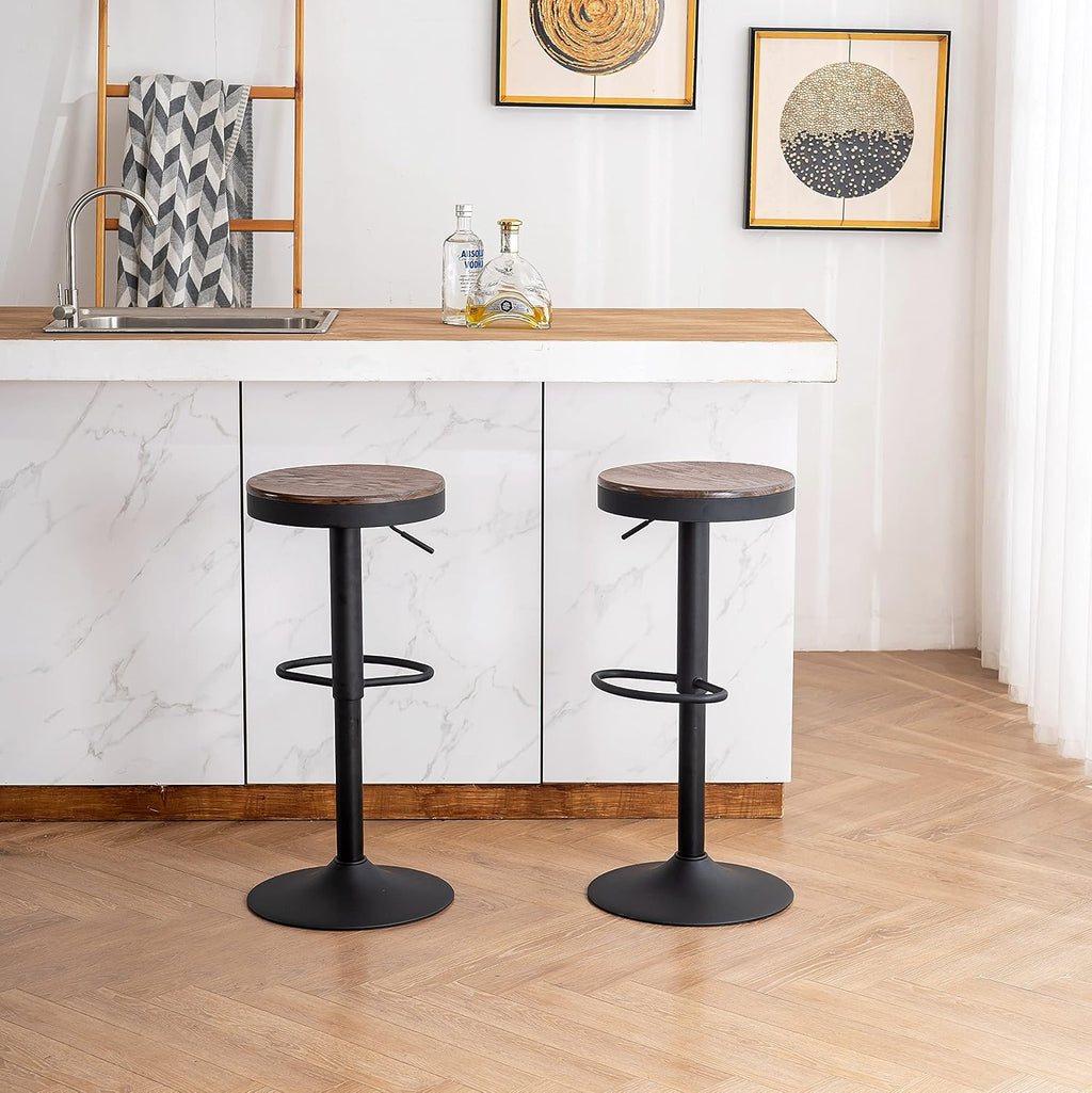 YOUNIKE Bar stools Wooden Barstools Vintage Rustic Counter Height bar Stool,Height Adjustable bar Chairs Swivel with Footrest,Cafe Kitchen Garden(Set of 2,Walnut)