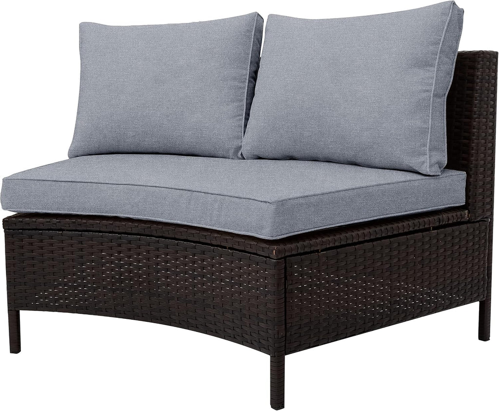 Merax 5-Piece Outdoor Sectional Sofa Set, All-Weather PE Wicker Patio Furniture with Tempered Glass Table, Half-Moon Conversation Set for Garden, Deck, Backyard Living Area,Grey