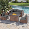 UDPATIO Patio Furniture Set with Fire Pit Table, 5 Piece Outdoor Sectional Sofas, All-Weather Wicker Conversation for Garden, Backyard, Grey