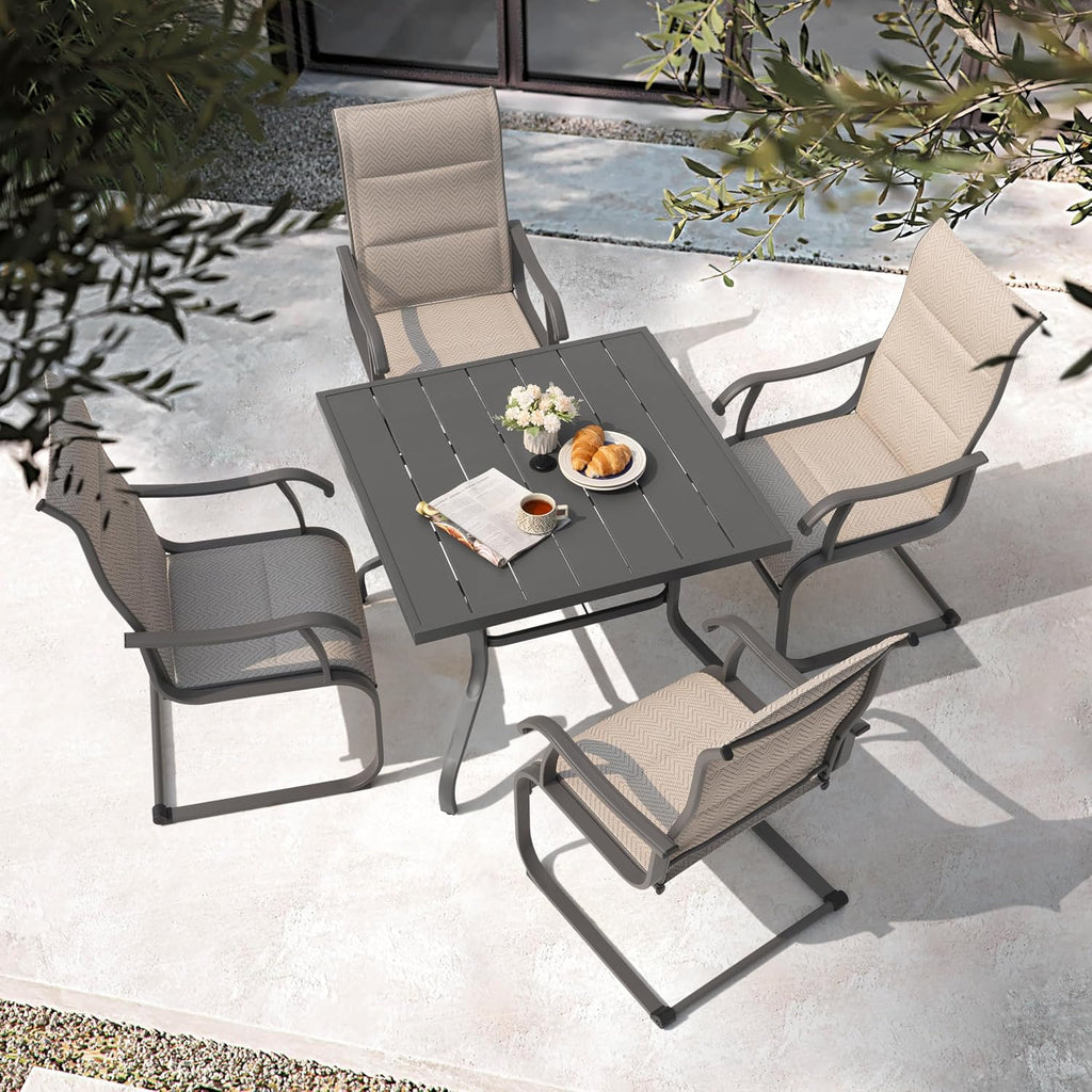 NUU GARDEN Patio Dining Chair Set of 4, Outdoor Spring Motion Chairs with Breathable Textilene, Comfortable Patio Chairs for Deck, Porch, Backyard & Indoor, Grayish Beige