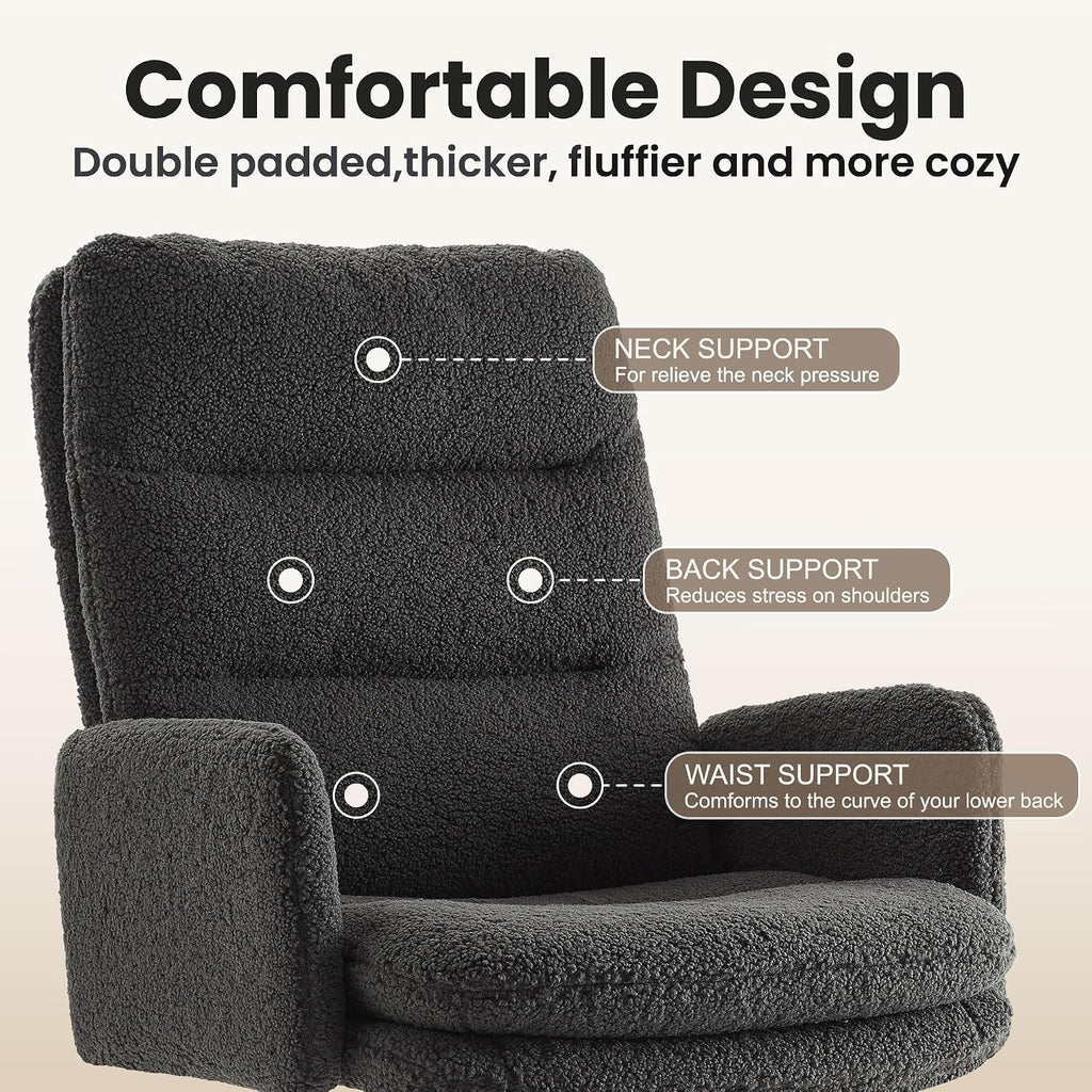 IWMH Swivel Office Desk Chair, High-Back Armchair with Wheels, Height Adjustable Home Office Chair with Armrests,Upholstered Computer Task Chair, Leisure Armchair Cashmere (Dark Grey)