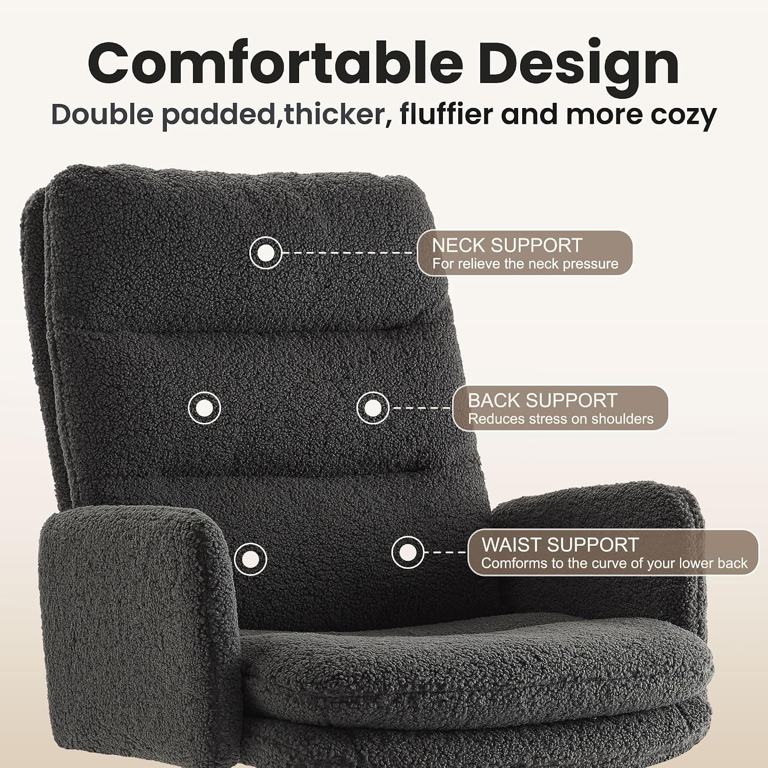 IWMH Swivel Office Desk Chair, High-Back Armchair with Wheels, Height Adjustable Home Office Chair with Armrests,Upholstered Computer Task Chair, Leisure Armchair Cashmere (Dark Grey)