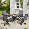 VICLLAX 5 Pieces Patio Dining Set, Outdoor Furniture Set of 4 Patio Swivel Dining Chairs and Square Patio Table with Umbrella Hole, Dark Charcoal Chairs & Black Tabletop