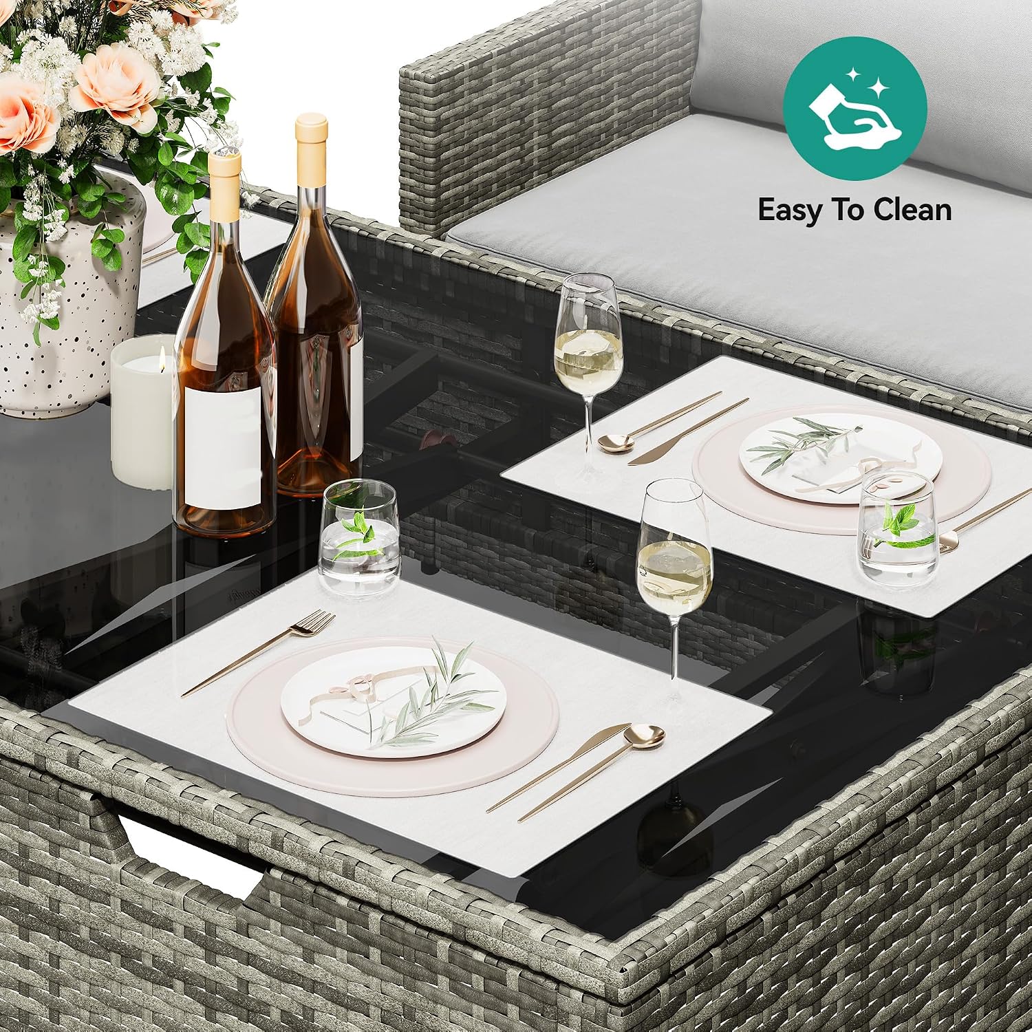 YITAHOME 9 Piece Patio Furniture Set, All-Weather Wicker Outdoor Sectional Sofa with Lift-Top Coffee Table & Ottoman, Patio Conversation Set for Deck, Backyard, Porch - Gray Gradient