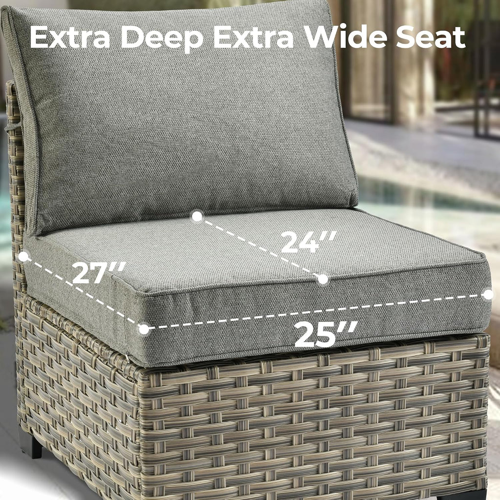 HOOOWOOO Outdoor Sectional Patio Furniture Set,8 Pieces Wicker Conversation Sets,Extra Deep Out Door Sofa Outside Furniture Couch with Swivel Chairs Ottoman,Charcoal Gray
