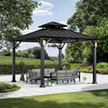 Modern Shade Hardtop Gazebo 10' x 10' with 4 LED Lights, Permanent Metal Gazebo with Galvanized Steel Double Roof & Frame, Hard Top Gazebo with Sturdy Hooks for Backyard, Deck, Garden, Lawn
