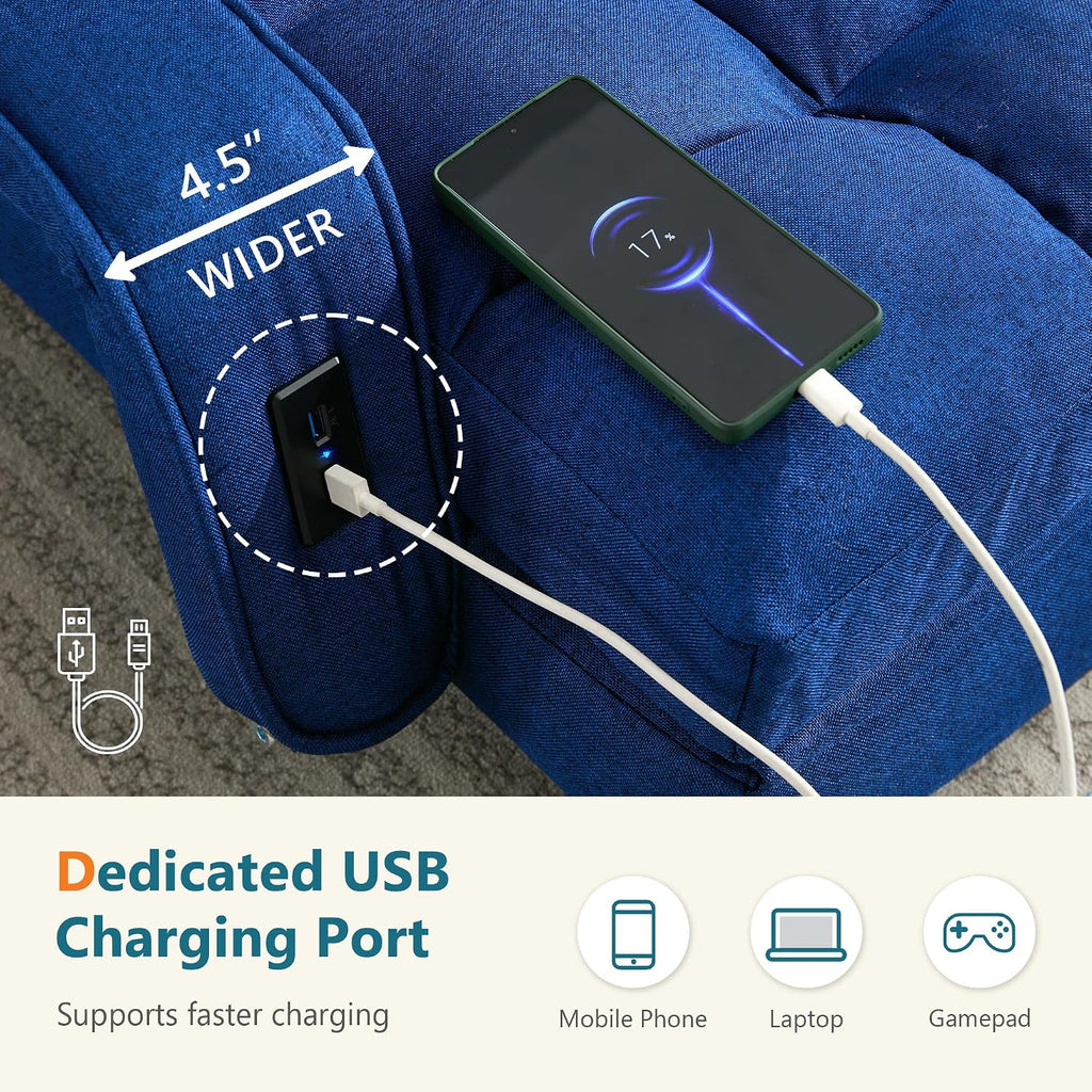 STHOUYN Comfy Bedroom Chair with 2 USB Charging Ports, 5-Position Floor Couch Gaming Chairs for Adults, Lounge Chair Indoor Folding Lazy Sofa Meditation Arm Dorm Chair Living Room (Navy Blue)
