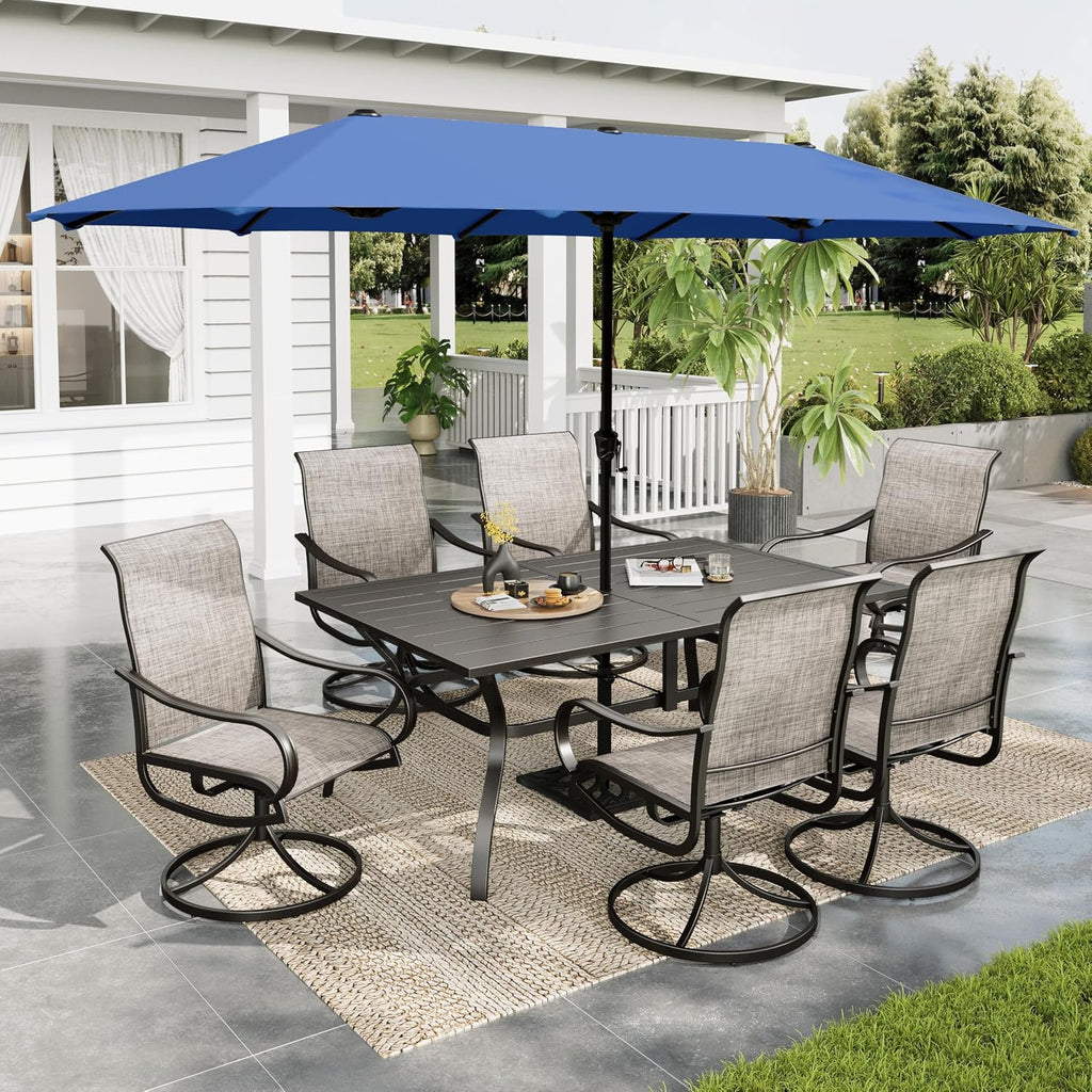 Sophia & William Patio Set with Umbrella 8 Pieces Outdoor Dining Set for 6 with 13ft Double-Sided Patio Umbrella Navy, 6 x Swivel Patio Chairs, 1 Metal Table for Lawn Garden