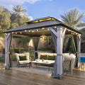 COVERONICS 10'x12' Outdoor Wood Gazebo - Hardtop Wooden Gazebo with Galvanized Steel Roof, Heavy-Duty Pavilion with Netting & Curtains for Garden, Poolside, Deck, Backyard