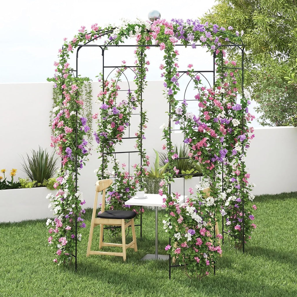 LDAILY Birdcage Shape Garden Arch, 9.3 x 6.5FT Arbor for Clematis, Rose, Heavy Duty Pergola Pavilion, Outdoor Metal Frame Arch Trellis for Ceremony, Party, Wedding Decoration