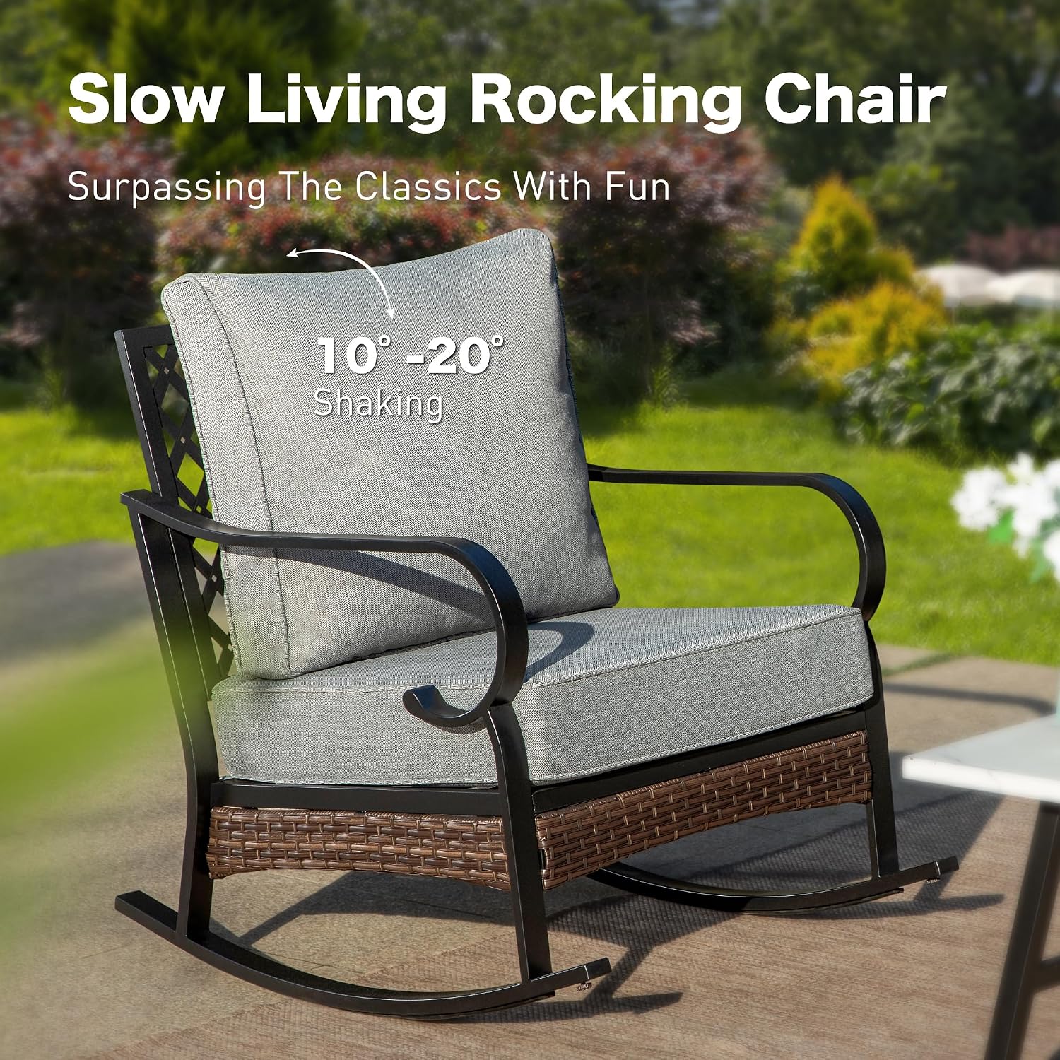 SUNSHINE VALLEY 6 Piece Metal Outdoor Patio Furniture Set, Patio Conversation Set with 1 3-Seater & 2 Fixed Sofas, 2 Rocking Sofas, 5.75' Thick Cushion & Coffee Table, Black & Gray Backyard Furniture